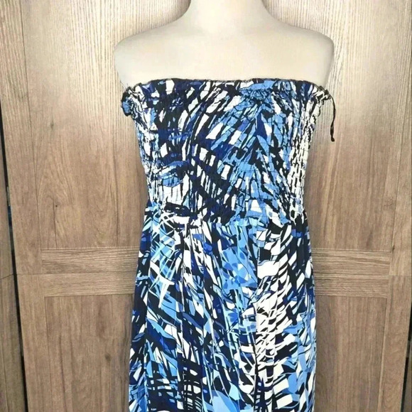 Blue and White Strapless Maxi summer Dress - Picture 3 of 8